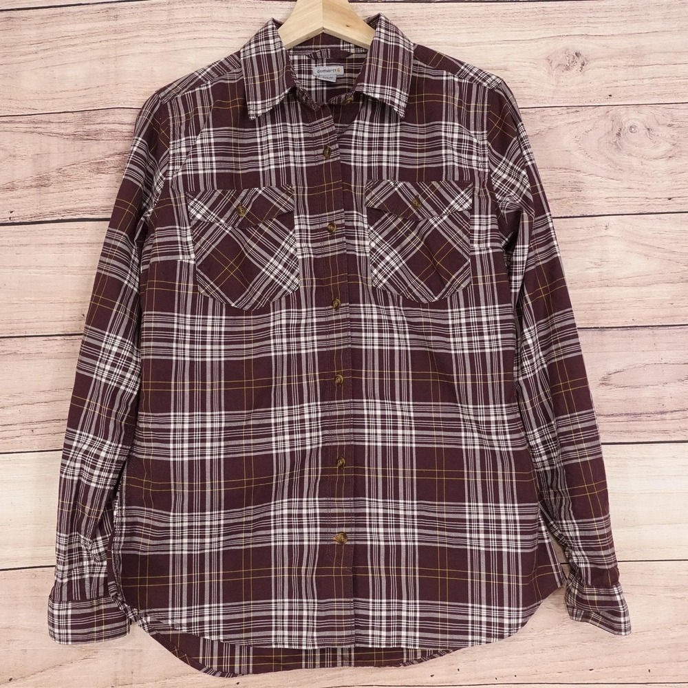 Carhartt Button Up Shirt Womens S 4/6 Plaid Collared Long Sleeve 104230 643